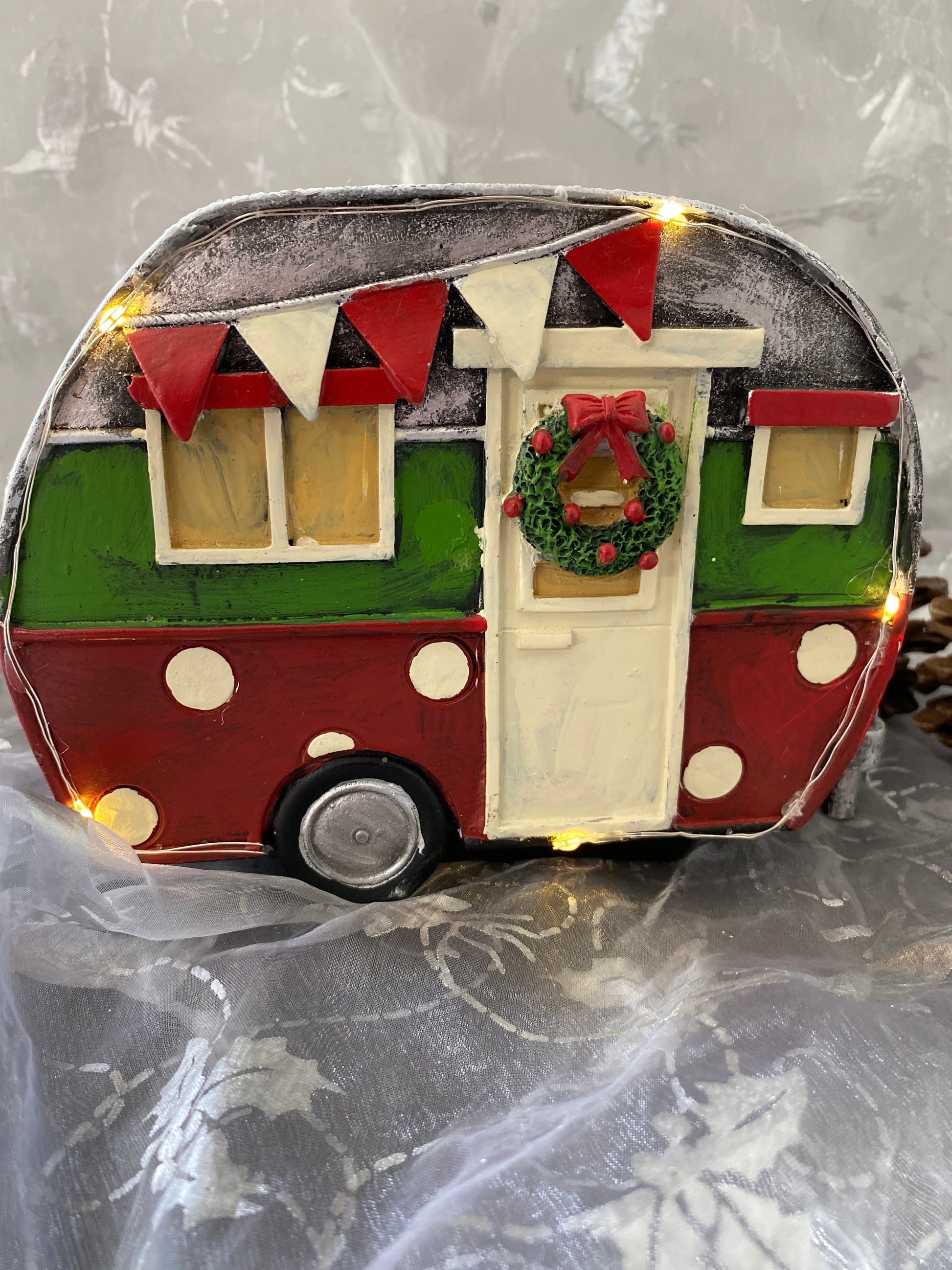 Light up Camper Christmas Decor red green and silver