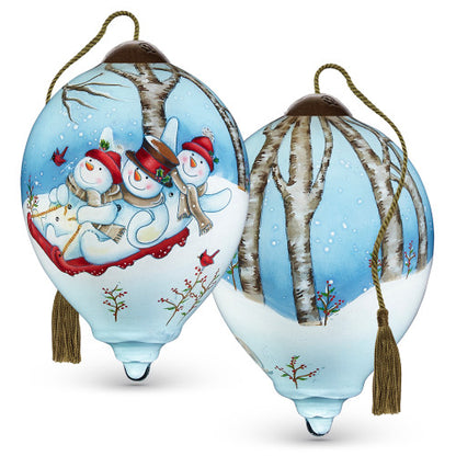 Three Snowmen Sledding Ornament
