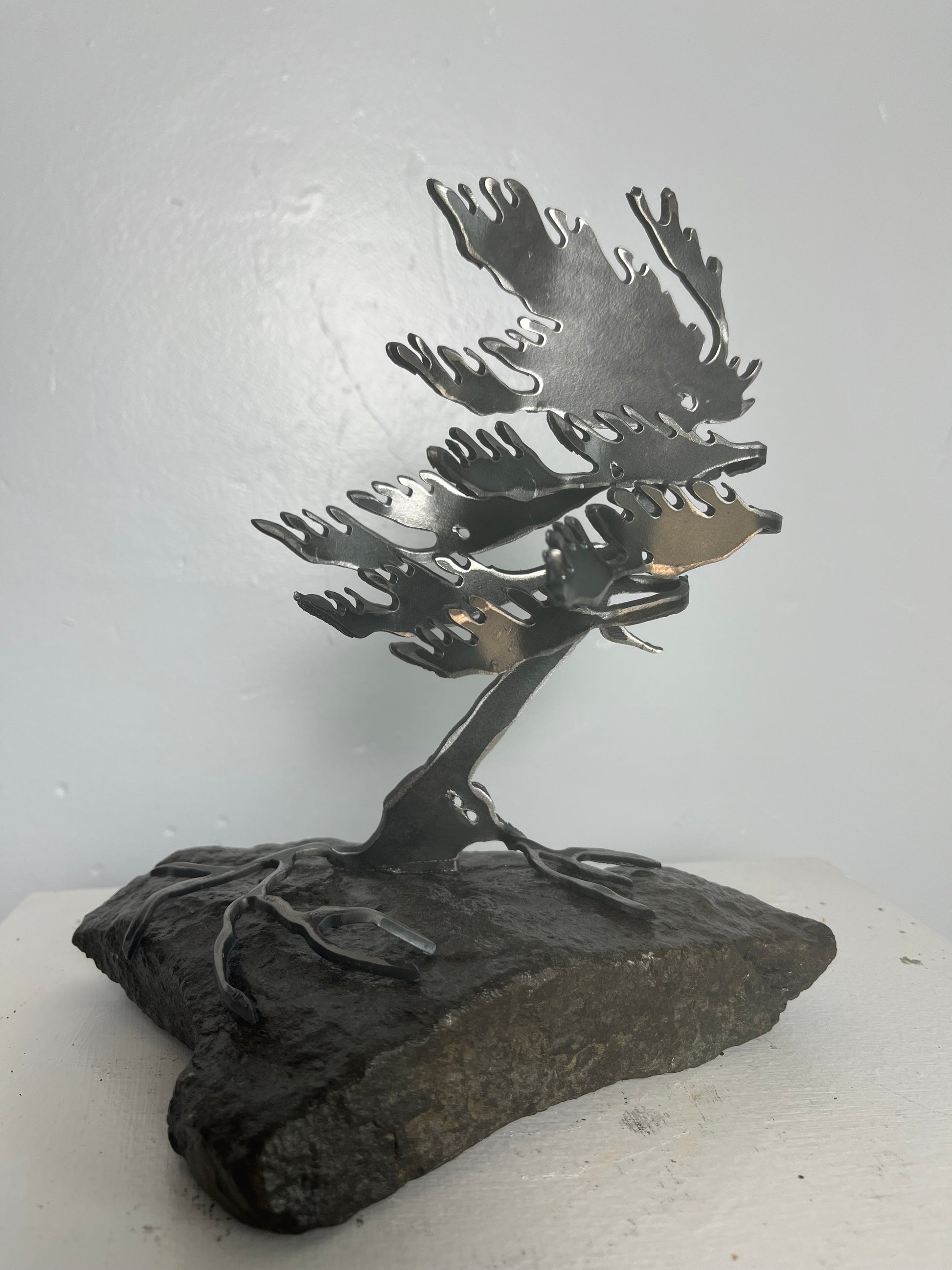 Cathy mark windswept metal tree on stone
