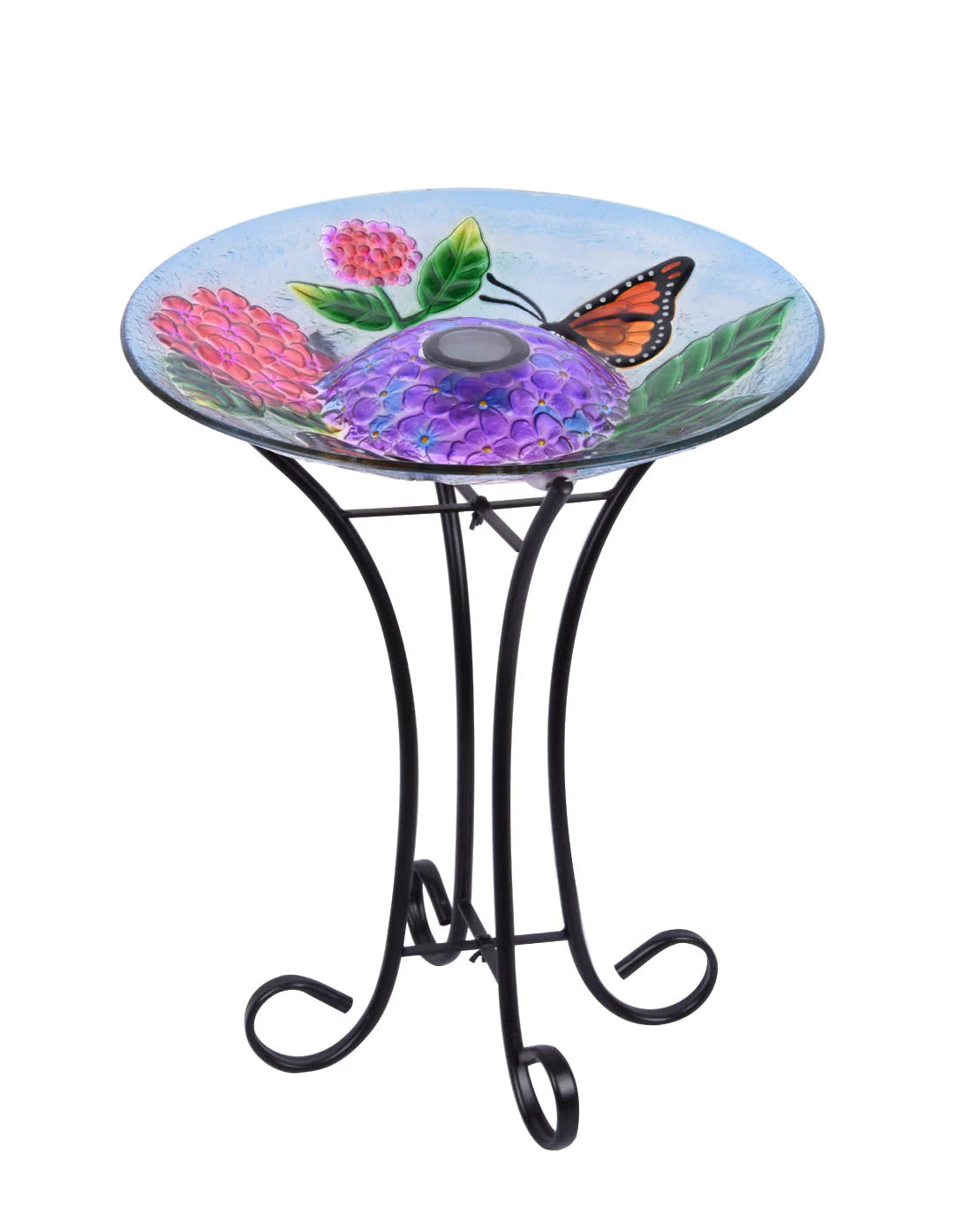 Solar Monarch Butterfly Glass Bird Bath