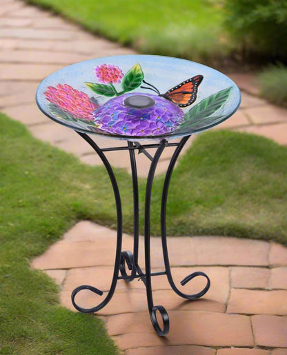 Solar Monarch Butterfly Glass Bird Bath