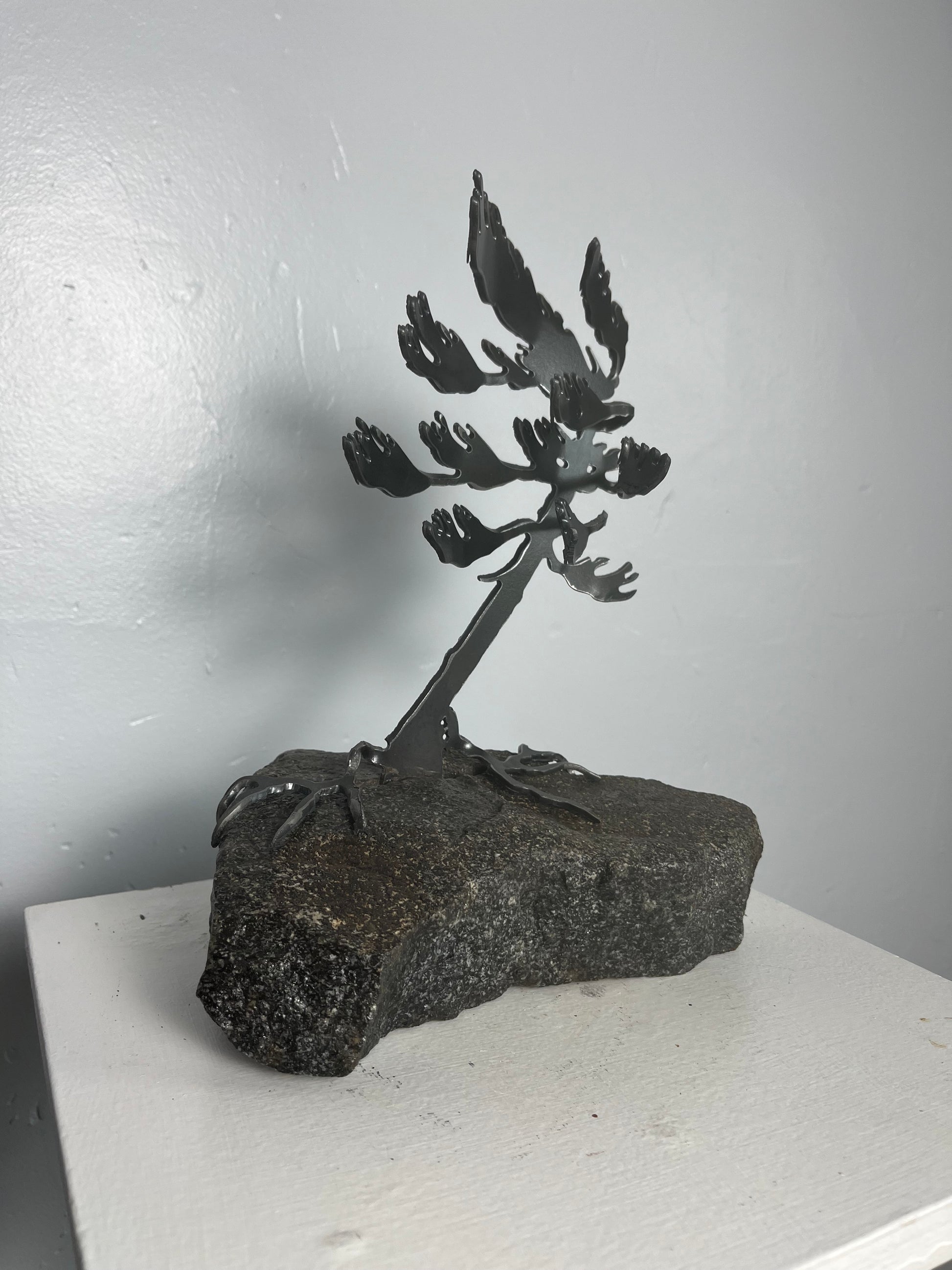Cathy mark windswept metal tree on stone