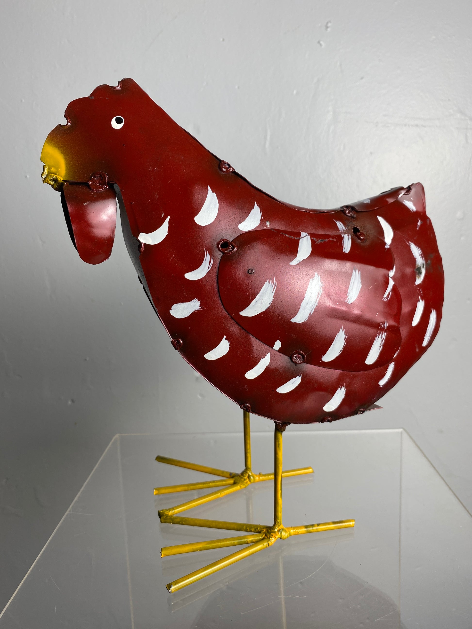 Mini Hens - Handcrafted Metal Garden Decor from Mexico Red