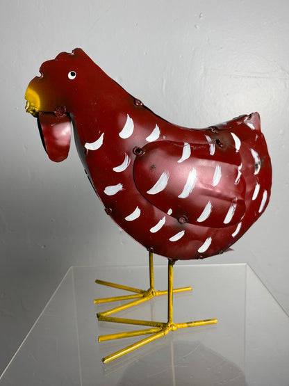 Mini Hens - Handcrafted Metal Garden Decor from Mexico Red