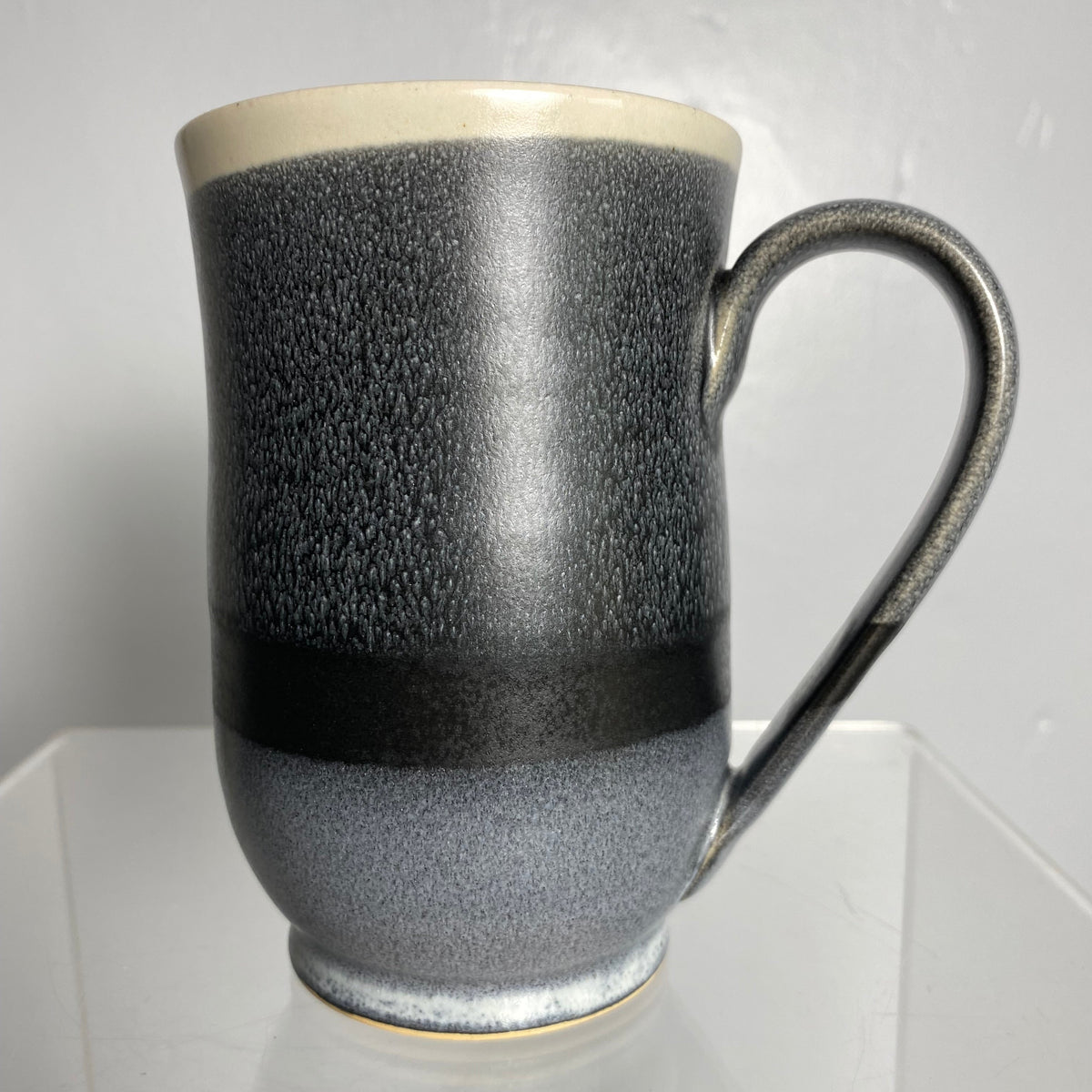 Large Curved Coffee Mug Handmade Pottery - Pavlo Pottery - Black and White