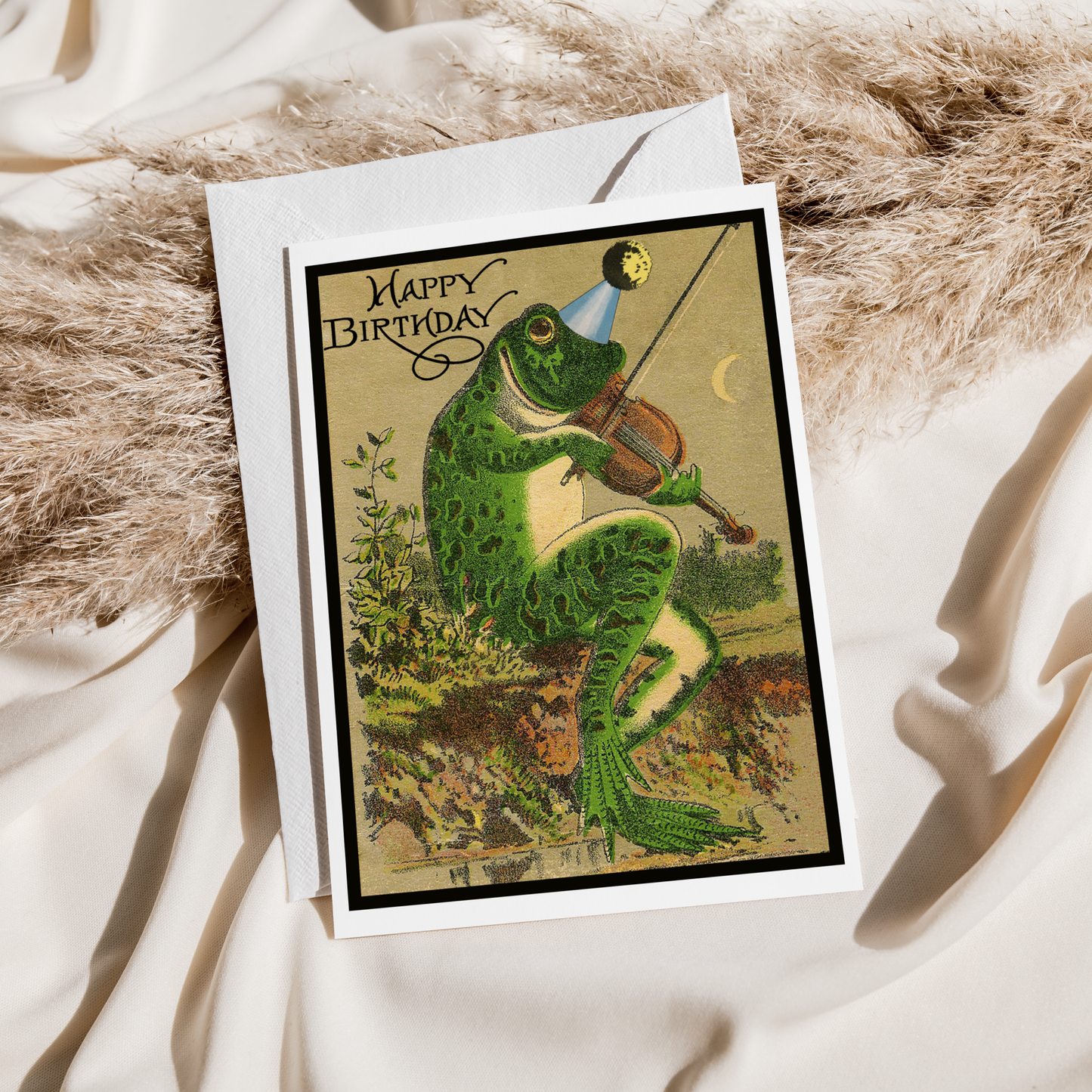 Birthday Card. Frog With Violin. Vintage Style.