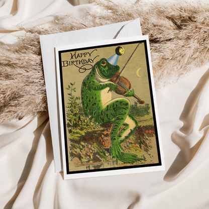 Birthday Card. Frog With Violin. Vintage Style.