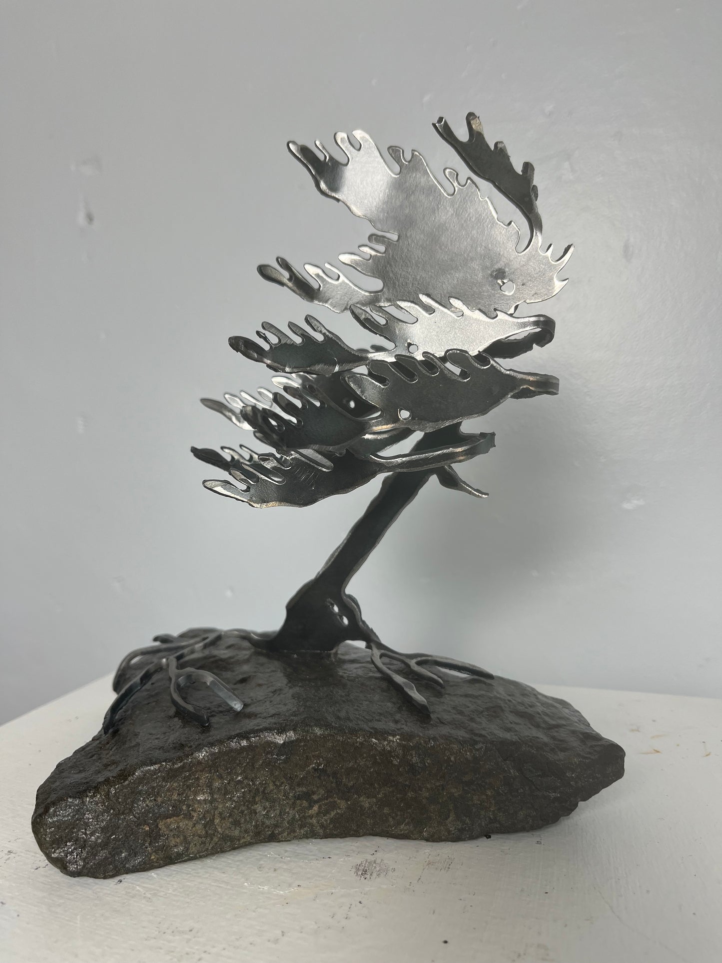 Cathy mark windswept metal tree on stone