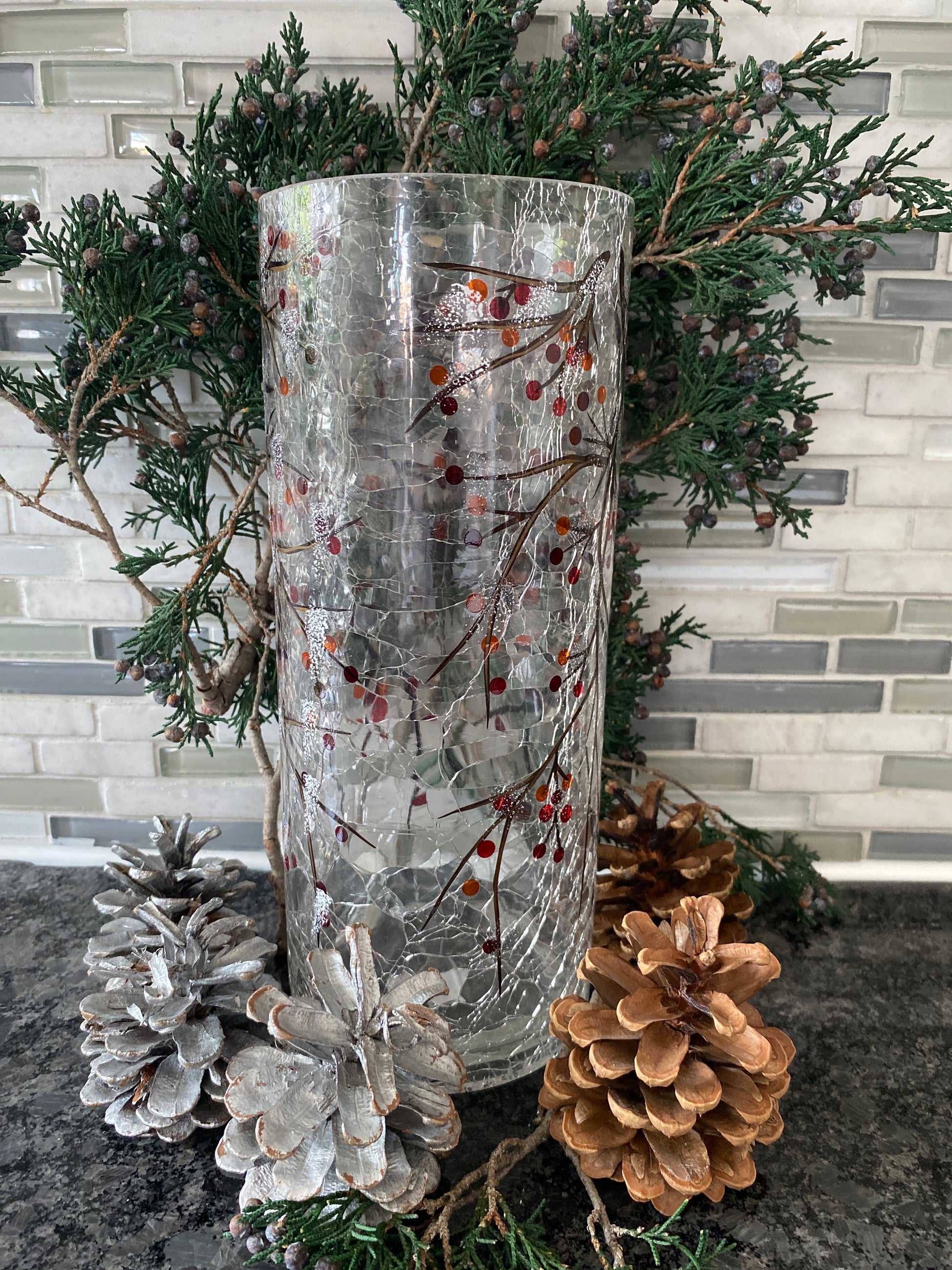 Winter Berry Hurricane Vase