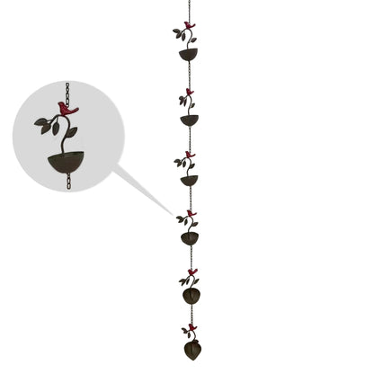 Decorative hanging chain with bird and flower design on a white background