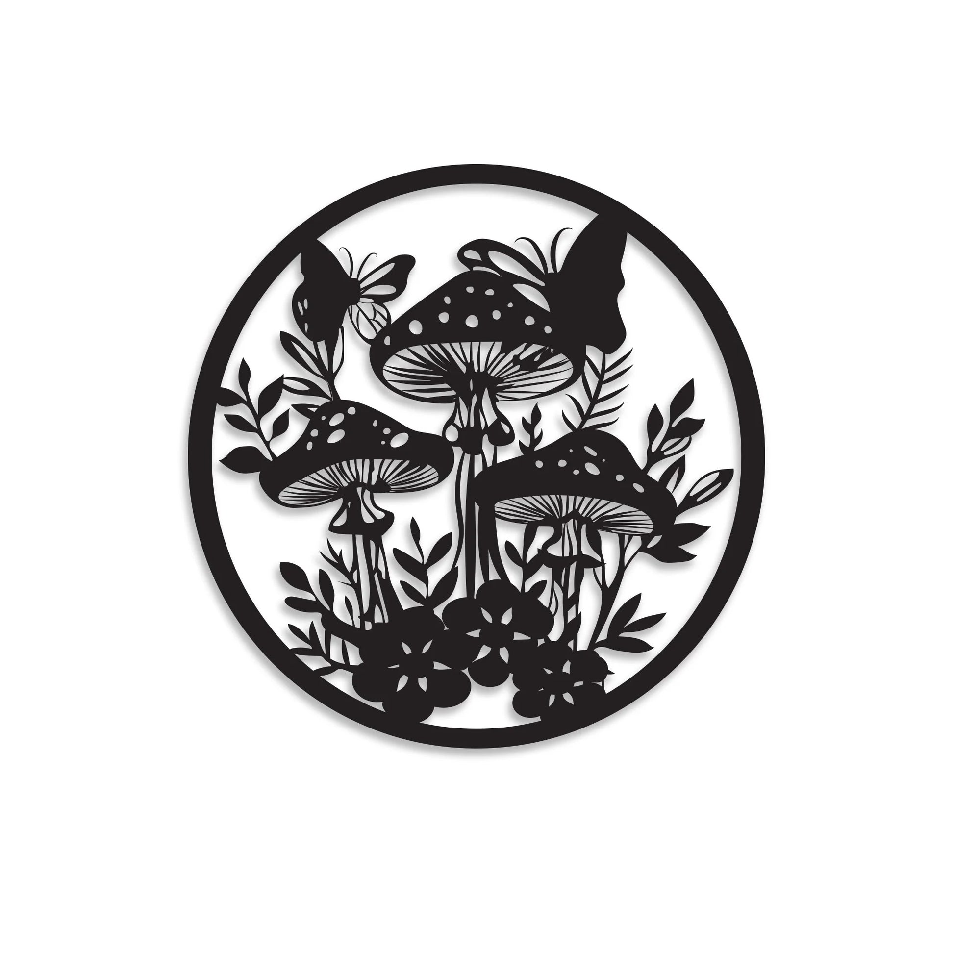 Metal wall hanging for the garden of Mushrooms, butterflies and Flowers