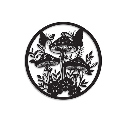 Metal wall hanging for the garden of Mushrooms, butterflies and Flowers