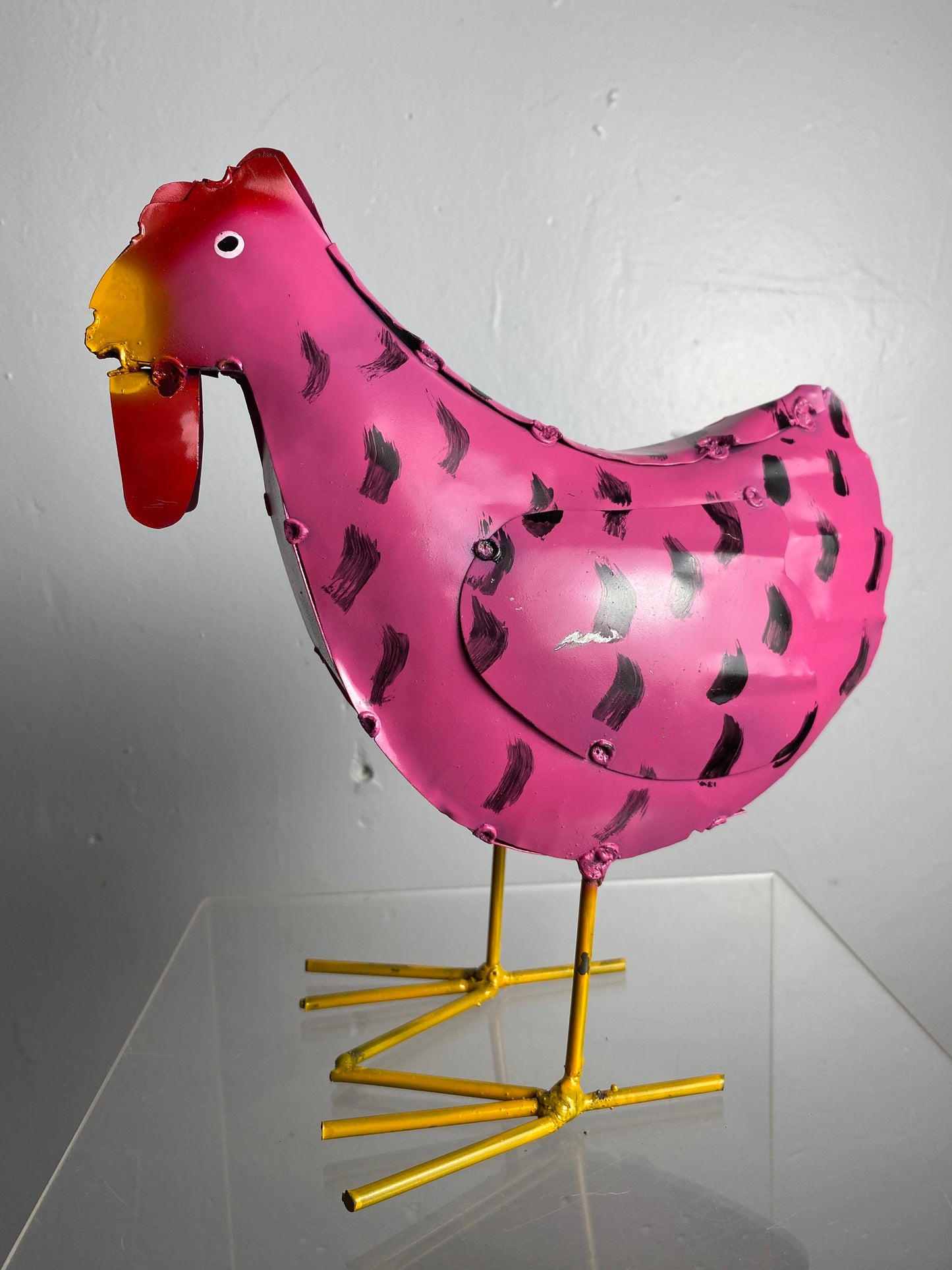 Mini Hens - Handcrafted Metal Garden Decor from Mexico Pink