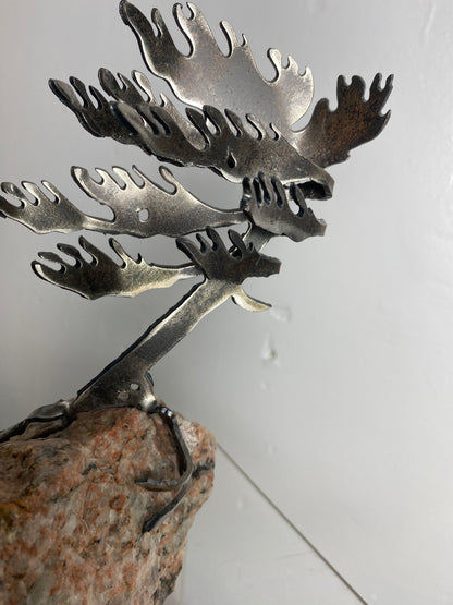 Windswept Pine Steel Sculpture on Granite by Canadian Artist Cathy Mark #48