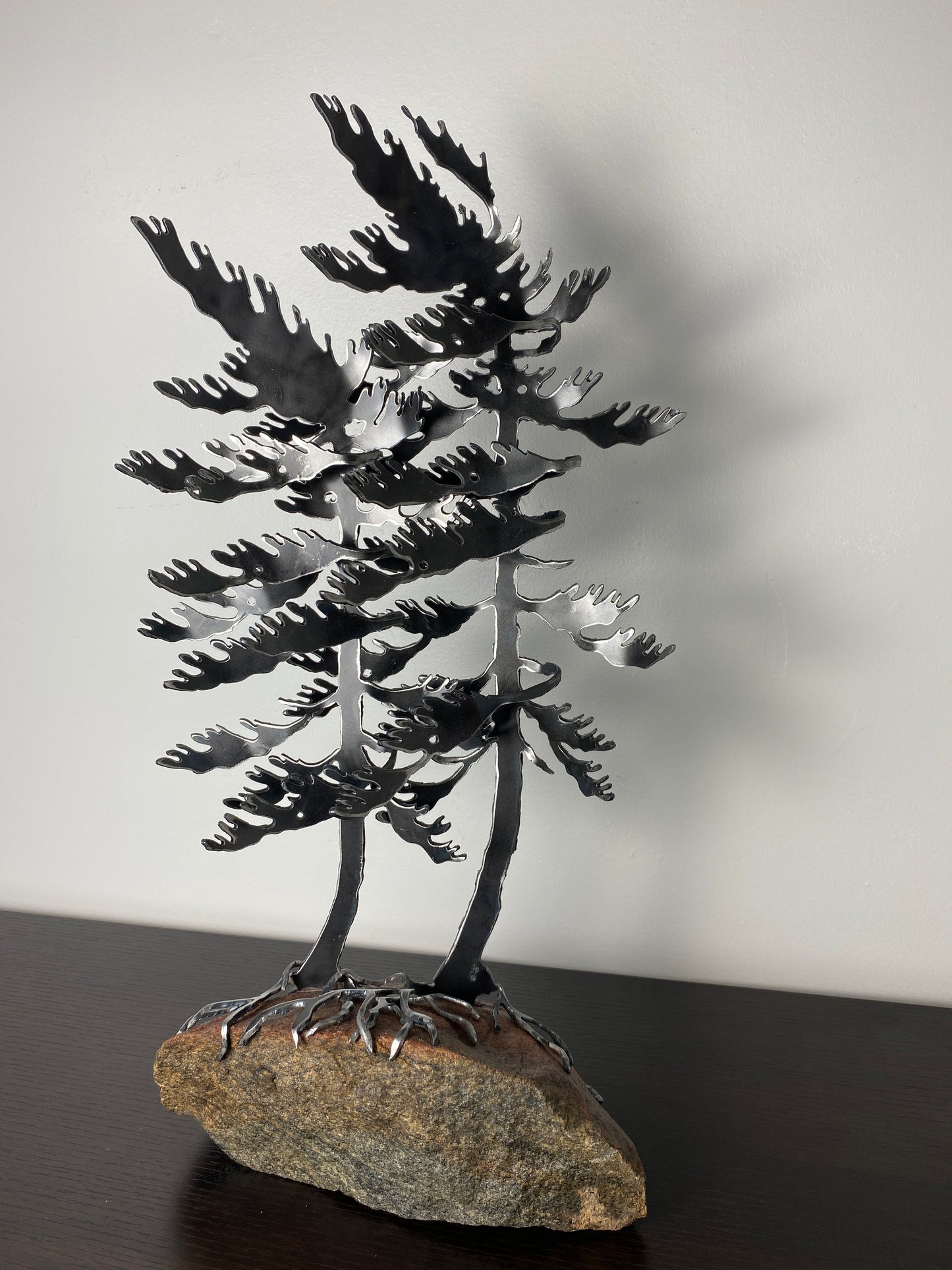 Windswept Pine Steel Sculpture with Canoe on Granite by Canadian Artist Cathy Mark #3