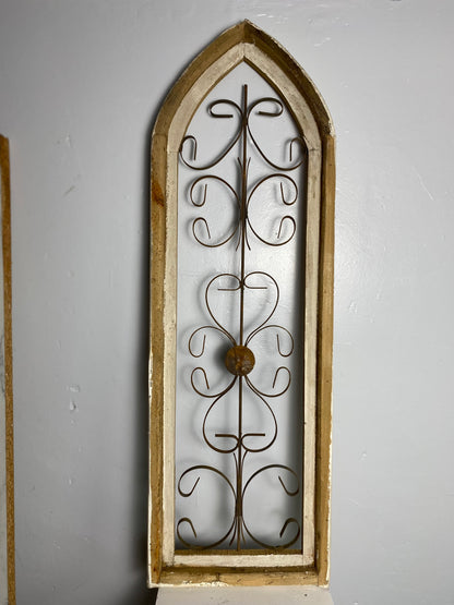 Messina Decorative window panel, white frame with metal finials