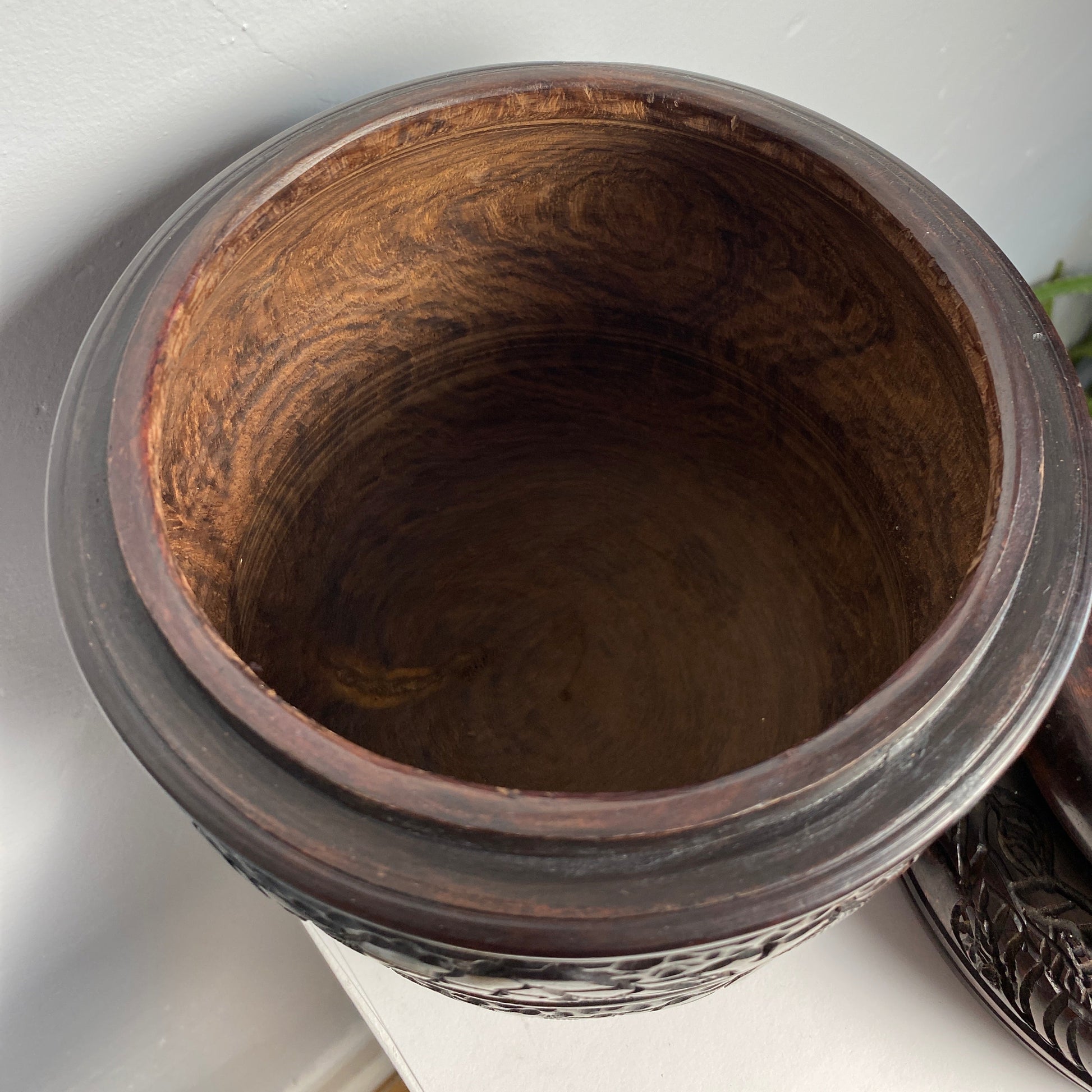 Inside of Ebony Wood Jar - Handcarved