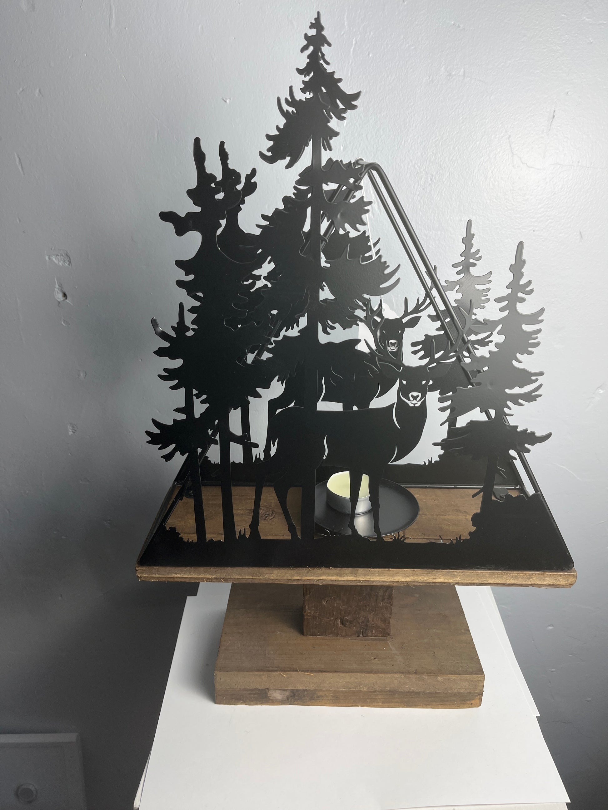 deer wooden and metal candle holder