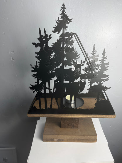 deer wooden and metal candle holder