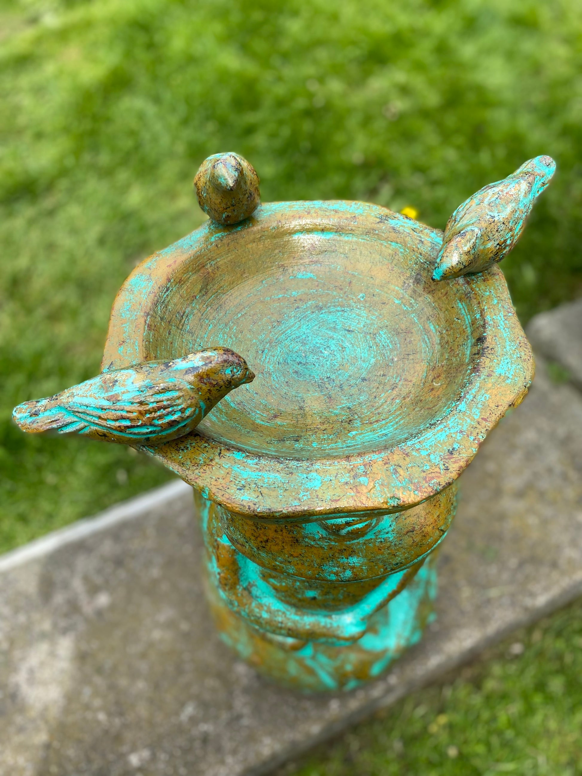 Frog Bird Bath Made in Mexico - Green with Birds