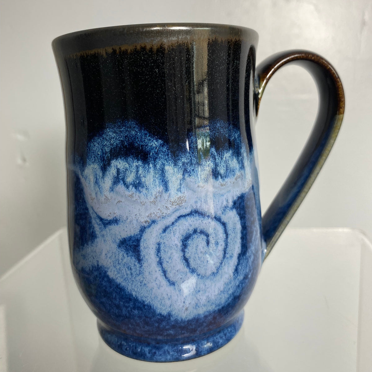 Large Curved Coffee Mug Handmade Pottery - Pavlo Pottery - Blue Stone