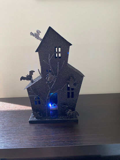 Light-Up Haunted House with Black Glitter