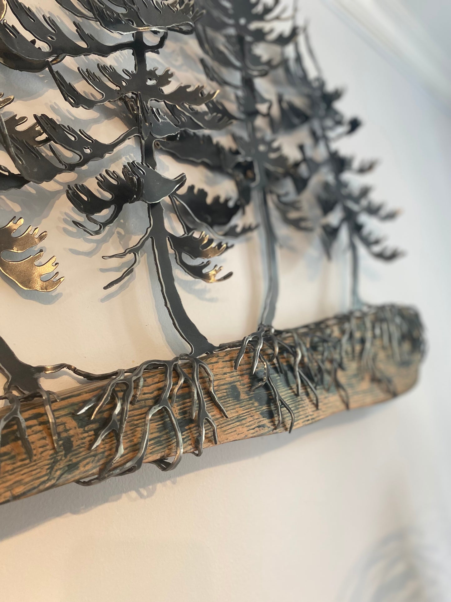 Windswept Trees on Oak Wall Art - By Cathy Mark