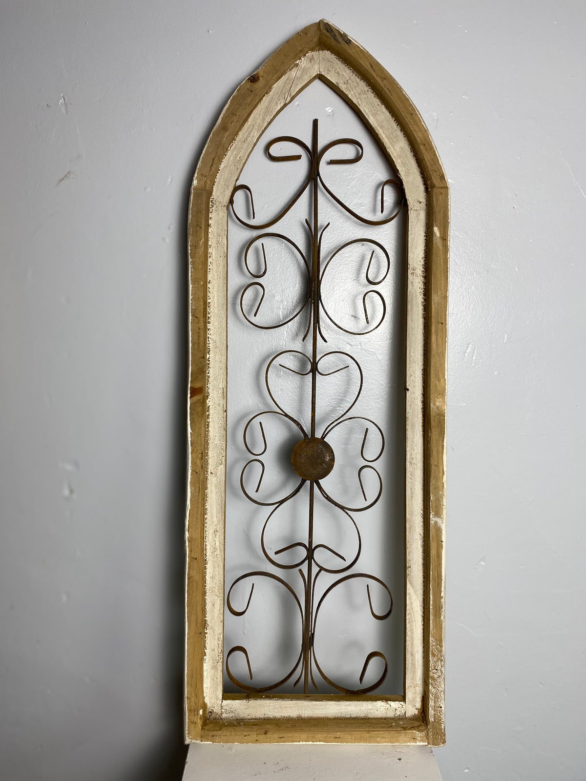 Messina Decorative window panel, white frame with metal finials