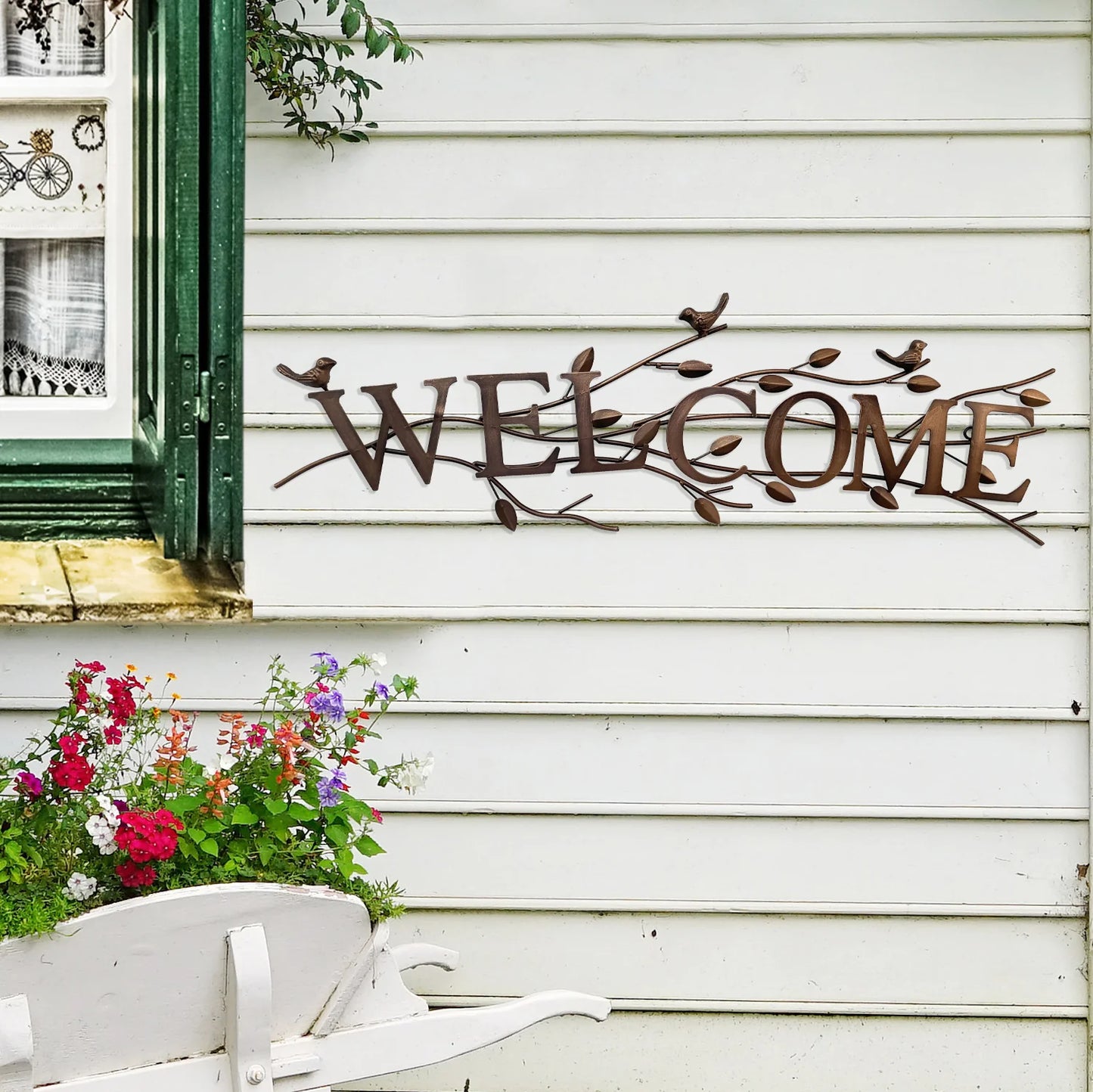 Welcome Sign with Birds and Branches