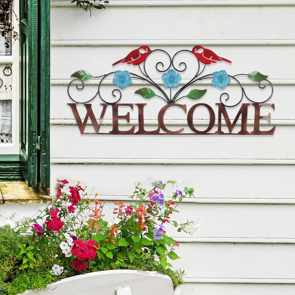 Decorative Metal Welcome Sign with Birds