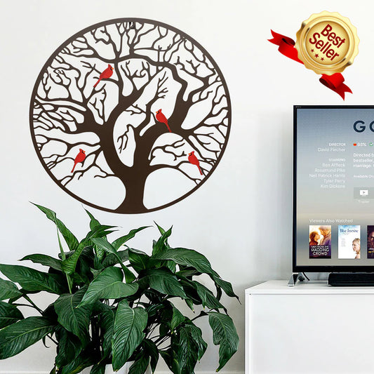Metal tree with cardinals wall decor