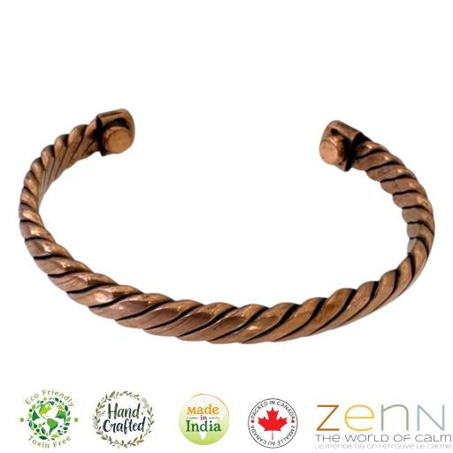 Copper bracelet on a white background with 'Zen' brand logo.