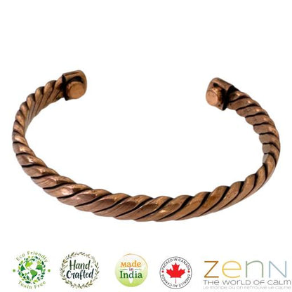 Copper bracelet on a white background with 'Zen' brand logo.