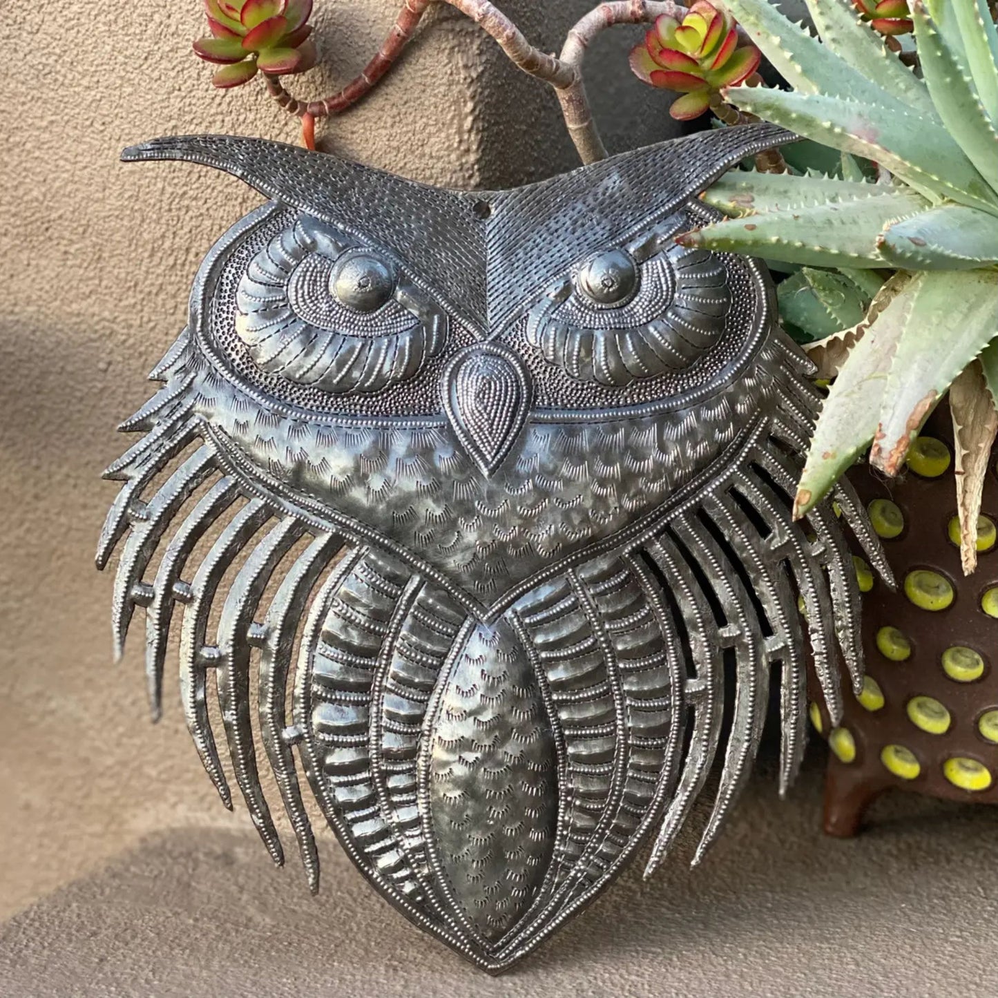 Haitian metal owl wall decor