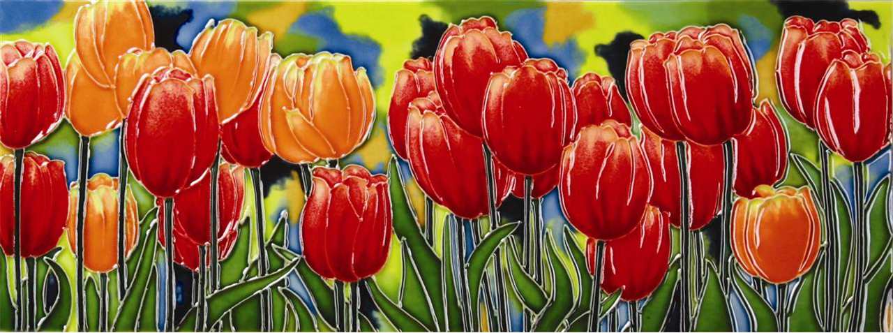 Hand painted tulips ceramic art tile