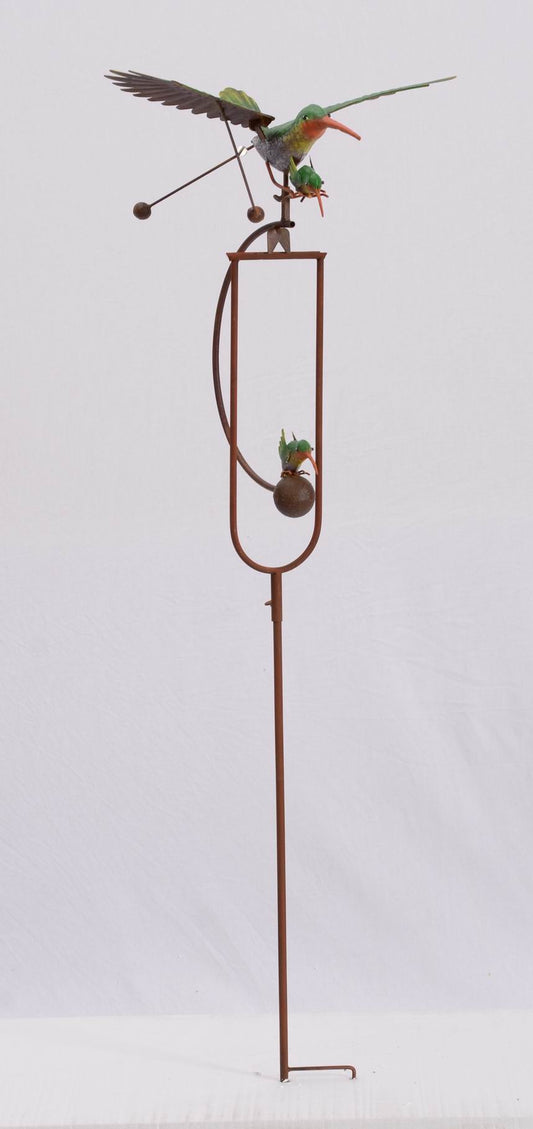 Metal rocking hummingbird garden stake