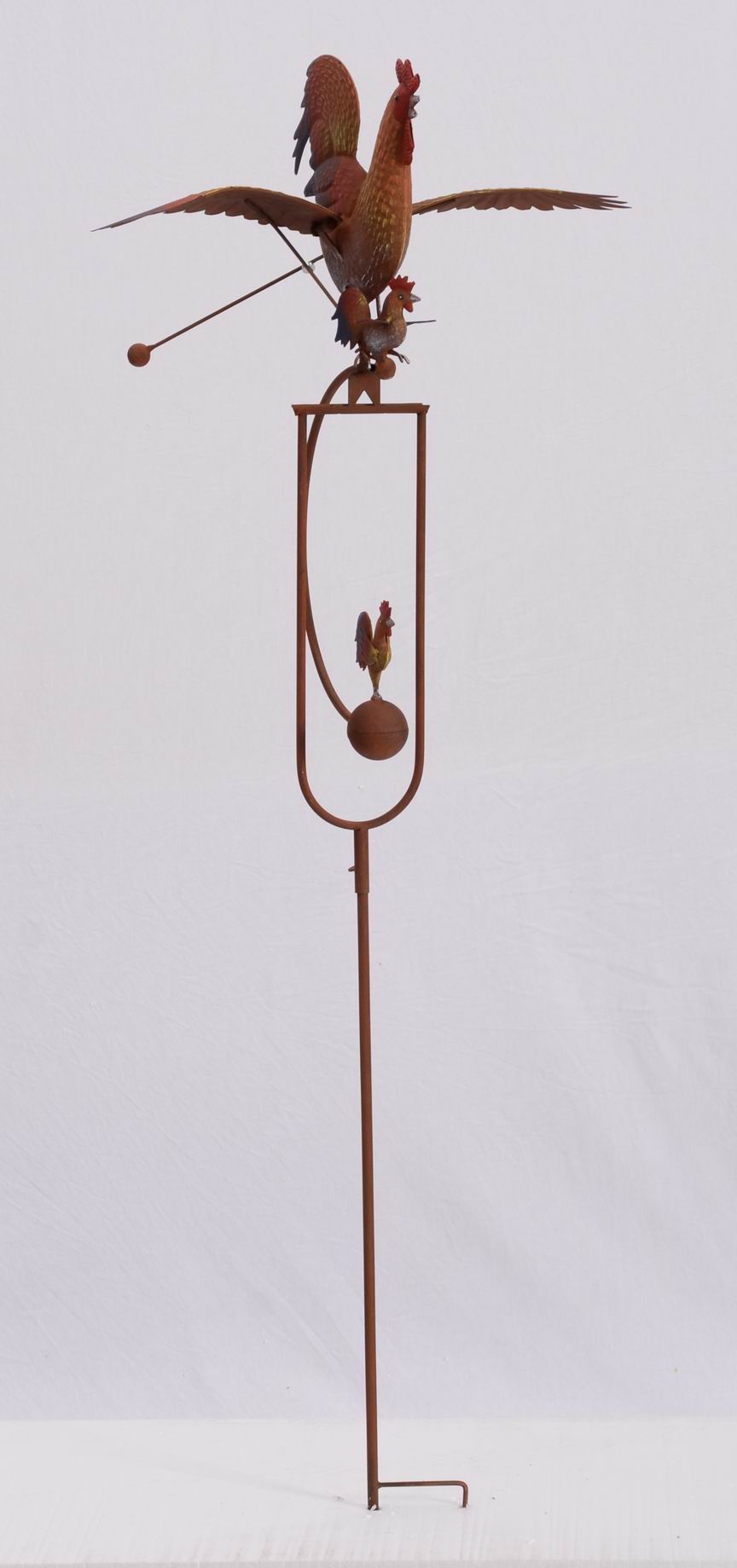 Metal rocking rooster garden stake