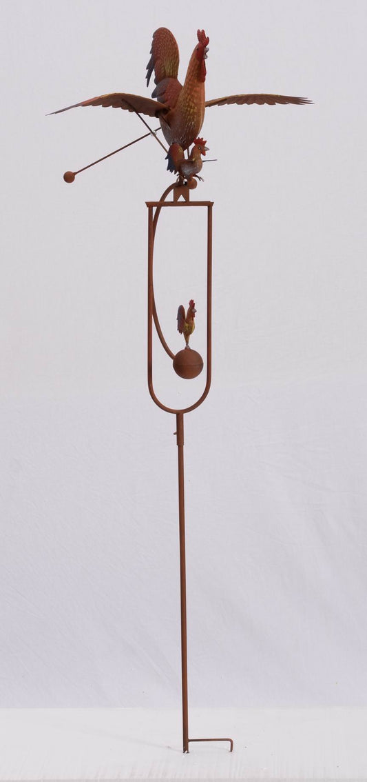 Metal rocking rooster garden stake