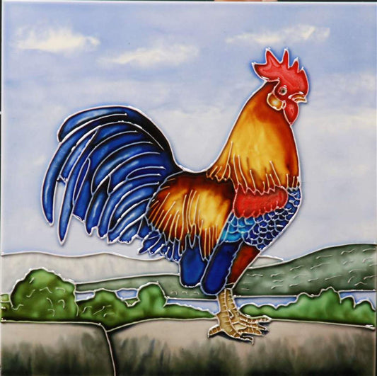 Cockerel hand painted ceramic tile
