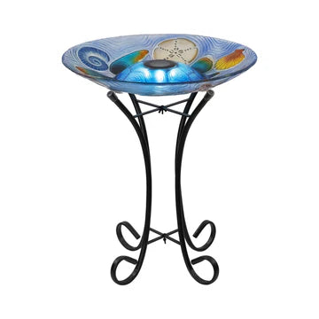 Solar bird bath with turtle design
