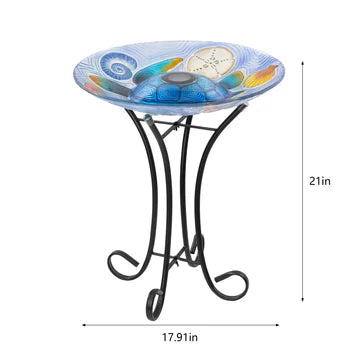 Solar bird bath with turtle design