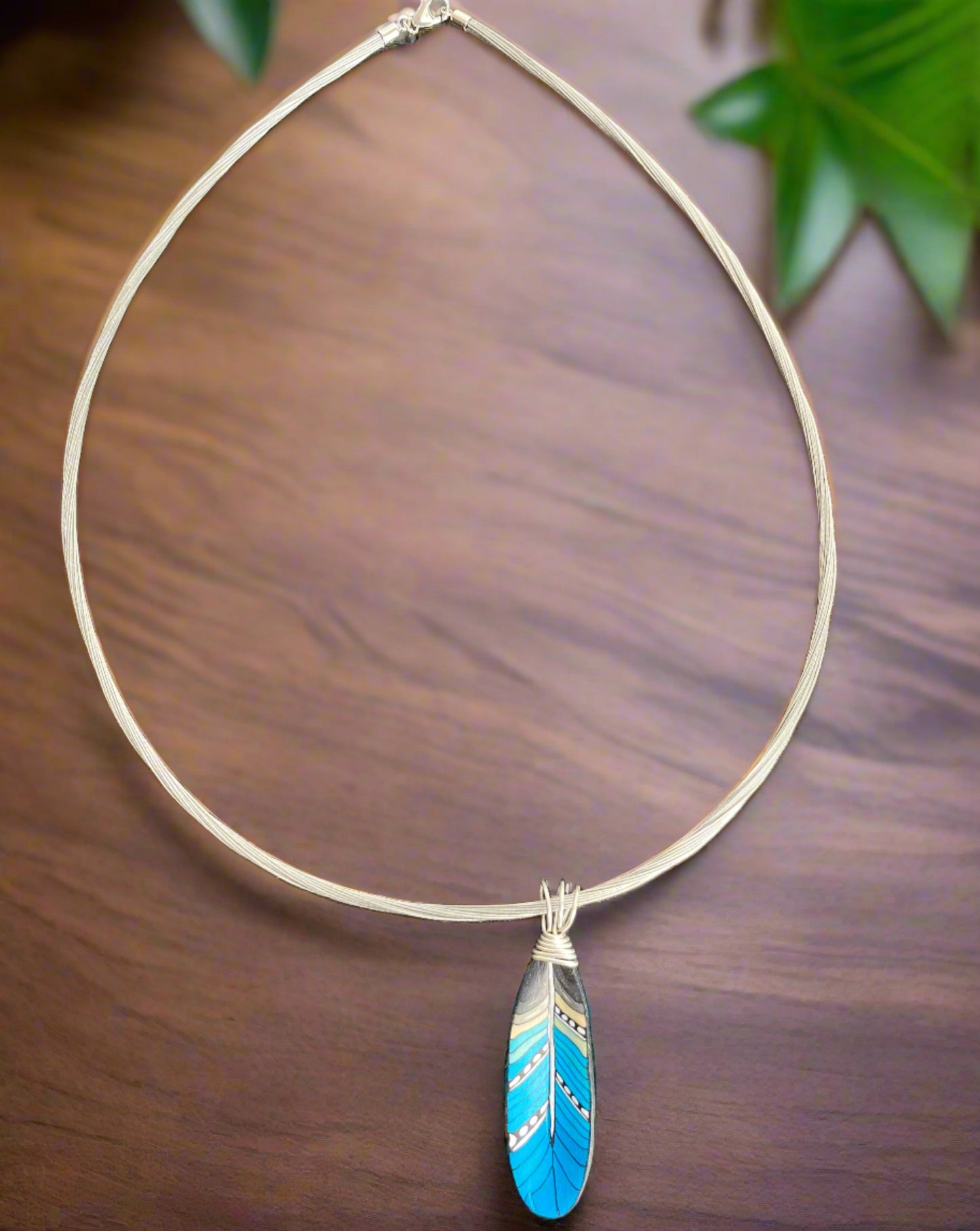 Feather Necklace - Aqua