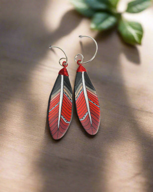 Feather Earrings - Red