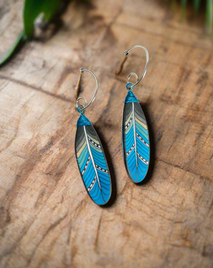 Feather Earrings - Aqua