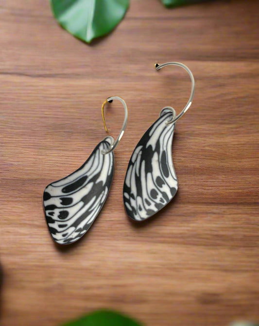 Butterfly Wing Earrings - Black and White