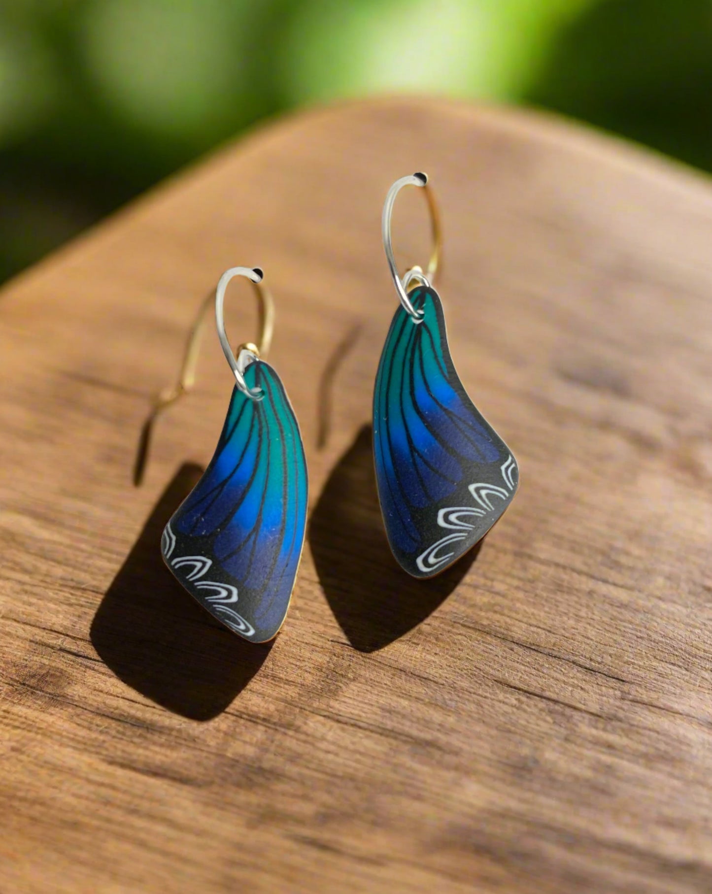 Butterfly Wing Earrings - Blue and Green