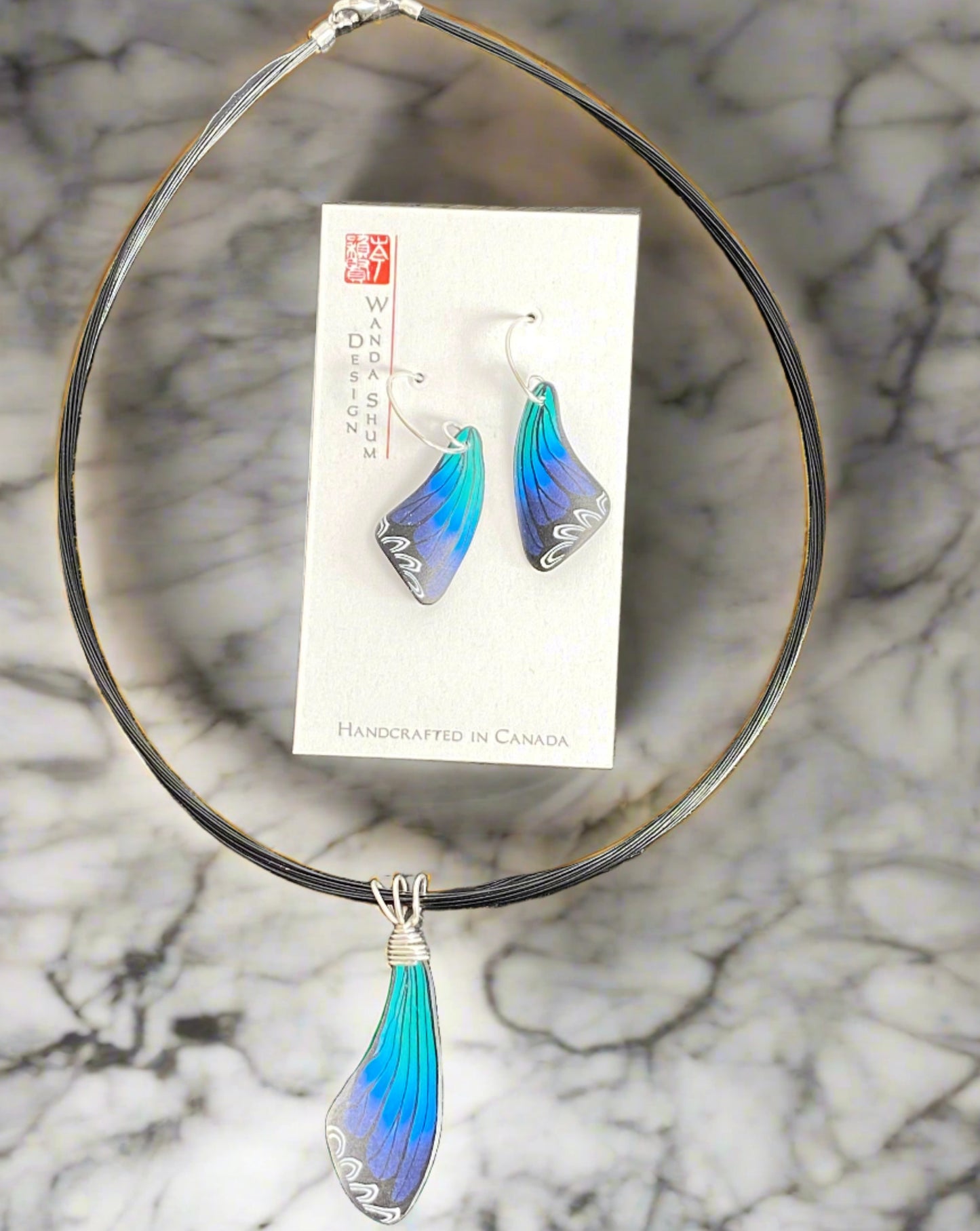 Butterfly Wing Earrings - Blue and Green