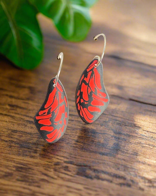 Butterfly Wing Earrings - Red and Black
