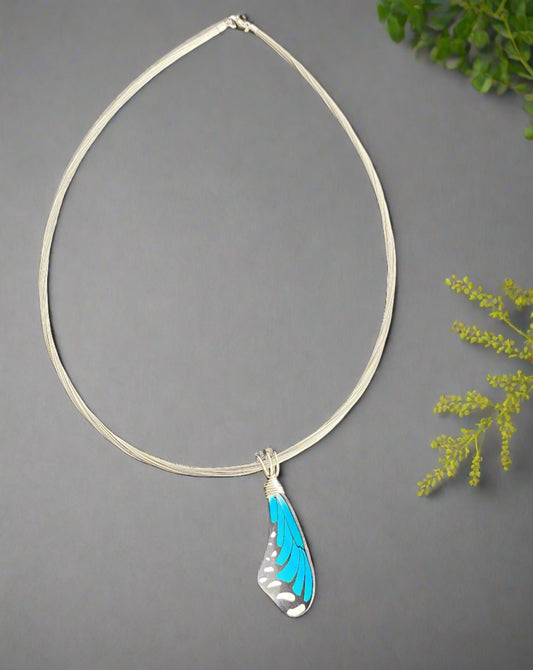 Butterfly Wing Necklace - Aqua