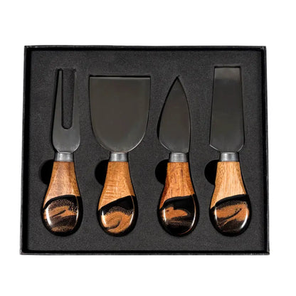  Black Ember Resin coated cheese knife set